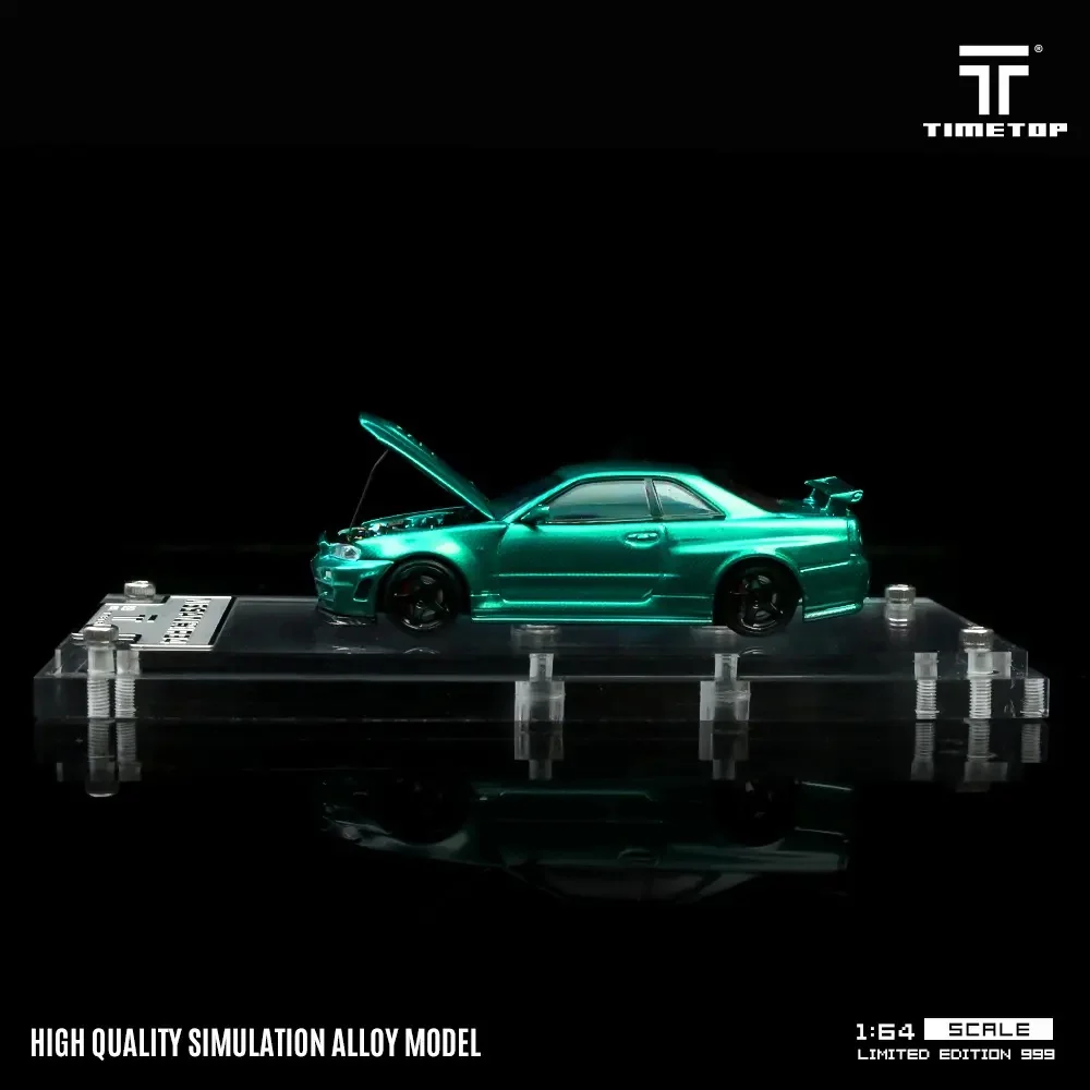 Nissan Skyline GTR R34 Green Carbon Hood Diecast Time TOP 1:64 - Image 6