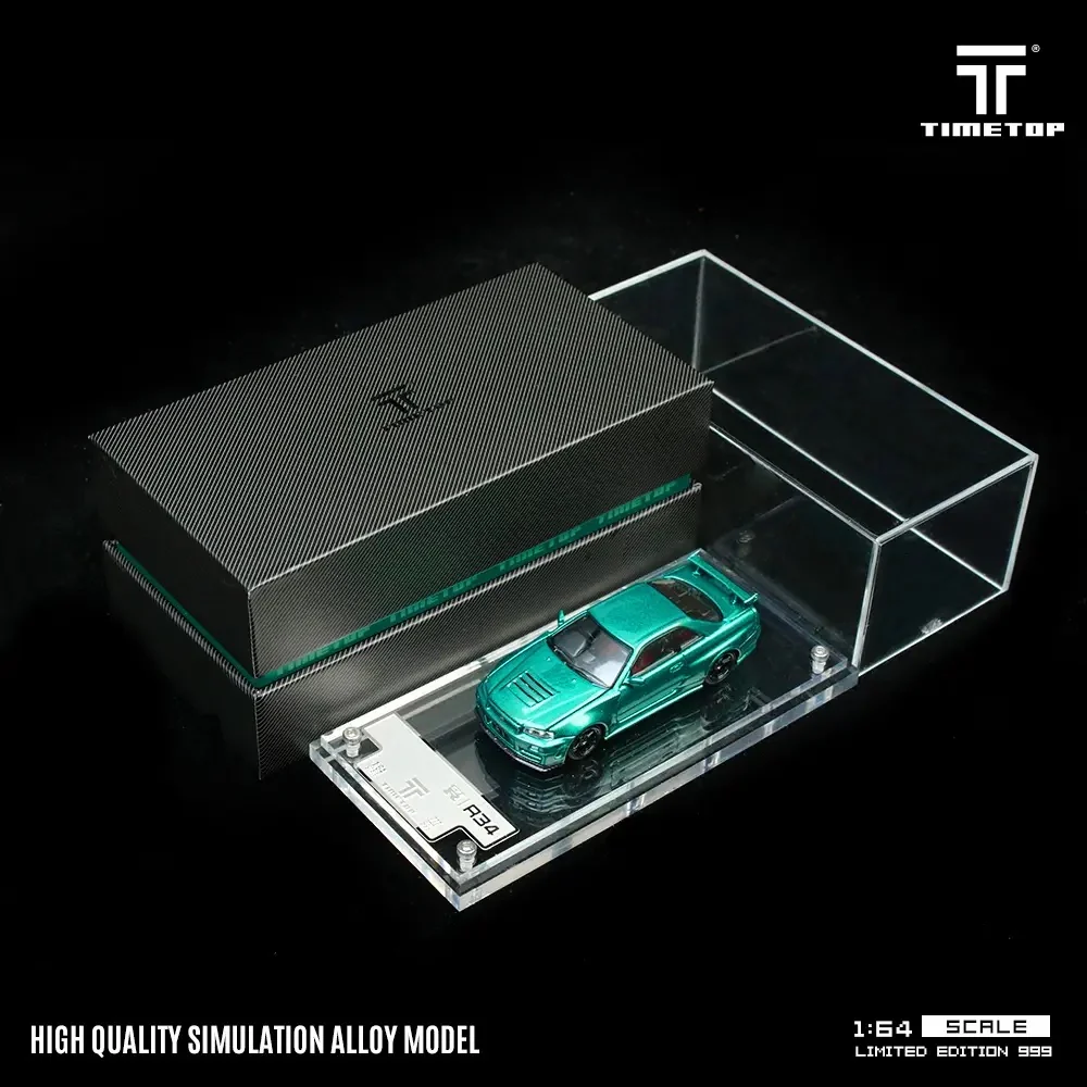 Nissan Skyline GTR R34 Green Carbon Hood Diecast Time TOP 1:64 - Image 7