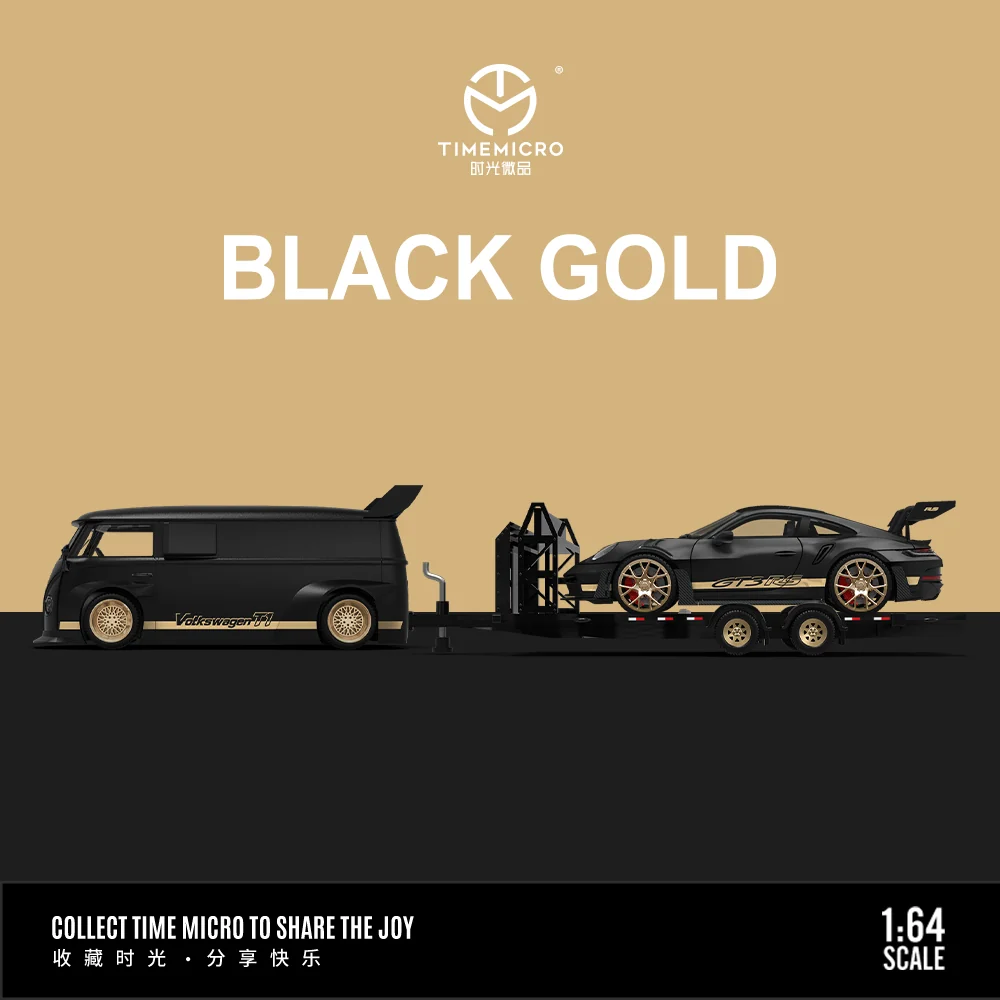 Porsche GT3 & Volkswagen T1 Black Gold Trailer Set - *LIMITED TO 999pcs* TimeMicro 1:64 - Image 2
