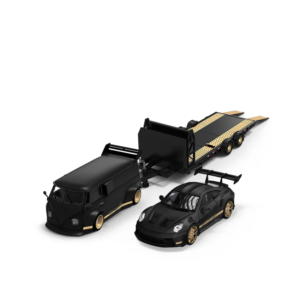 Porsche GT3 & Volkswagen T1 Black Gold Trailer Set - *LIMITED TO 999pcs* TimeMicro 1:64 - Image 4