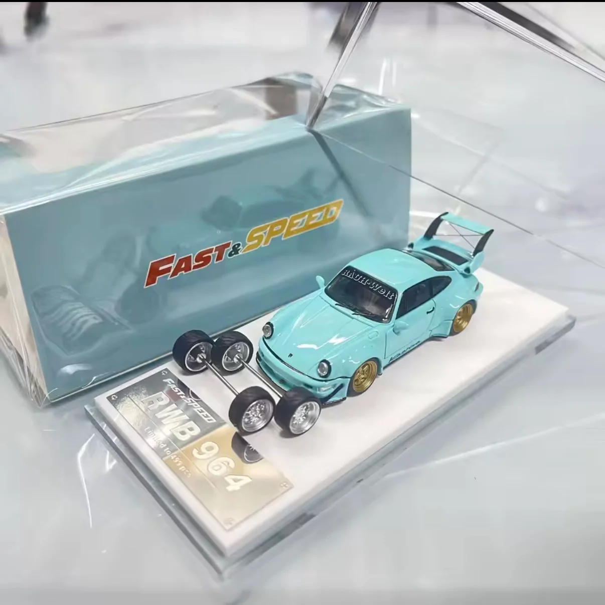 Porsche RWB 964 - Tiffany Blue 1:64 Includes 1 set spare wheels - Image 2