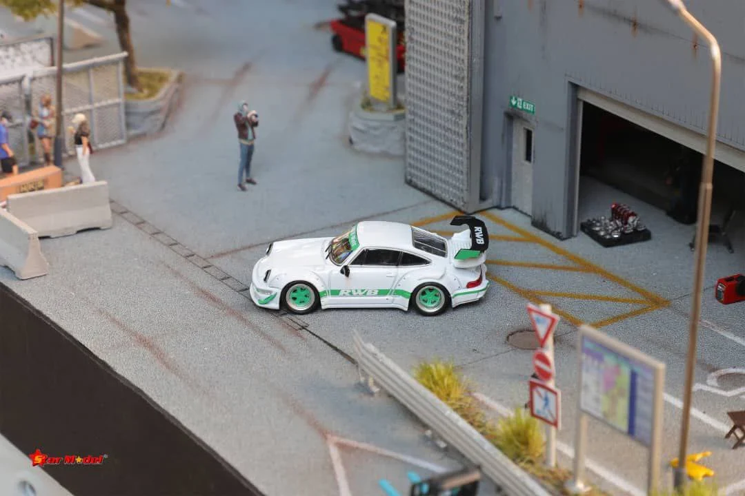 Porsche RWB 964 White w/ Green Rims - Star Model 1:64 - Image 3