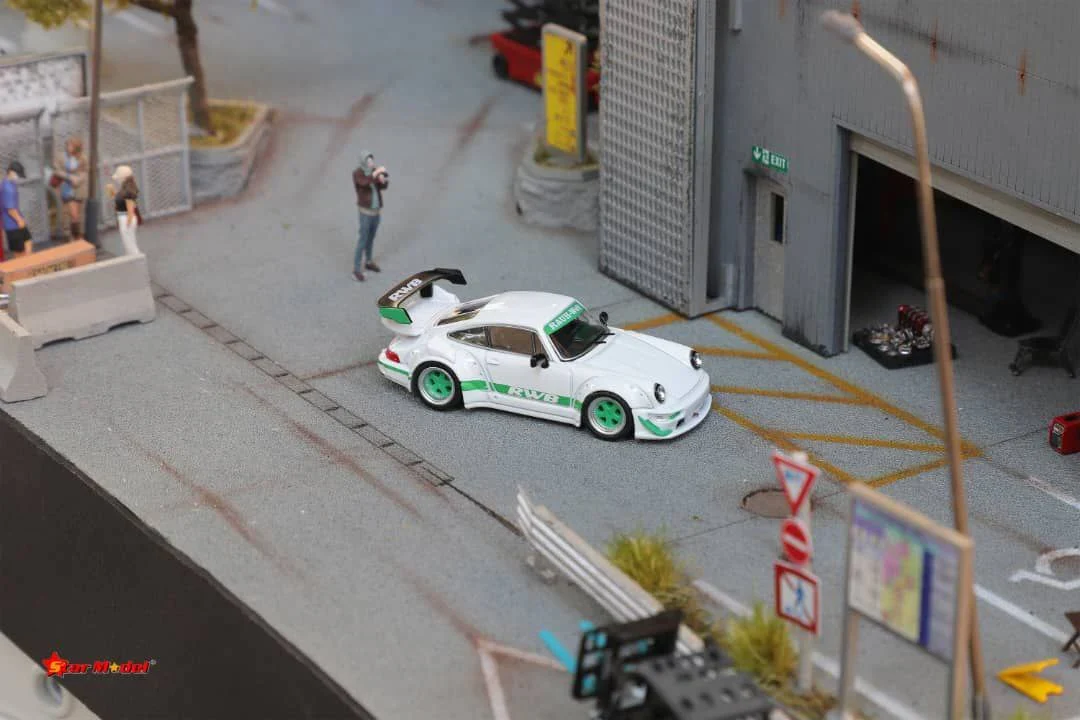 Porsche RWB 964 White w/ Green Rims - Star Model 1:64 - Image 4