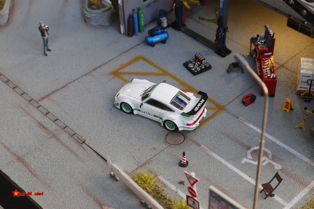 Porsche RWB 964 White w/ Green Rims - Star Model 1:64 - Image 5