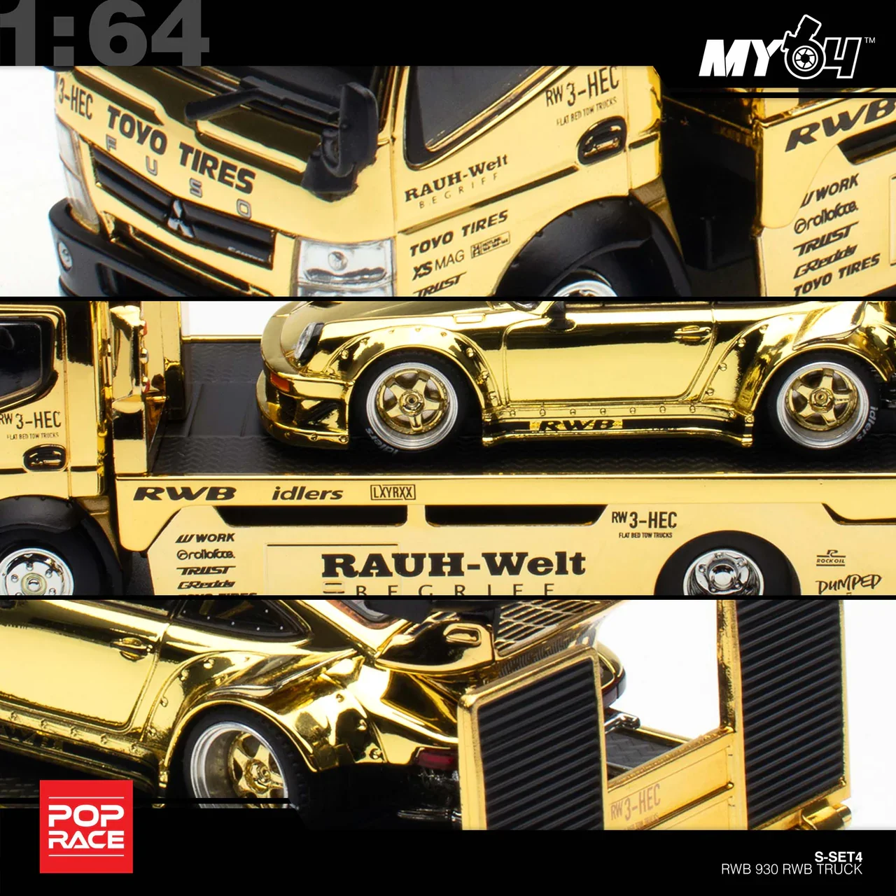 (In-Stock) RWB 930 GOLD CHROME TRUCK SET HEC 2026 Exclusive - Pop Race 1:64 - Image 2