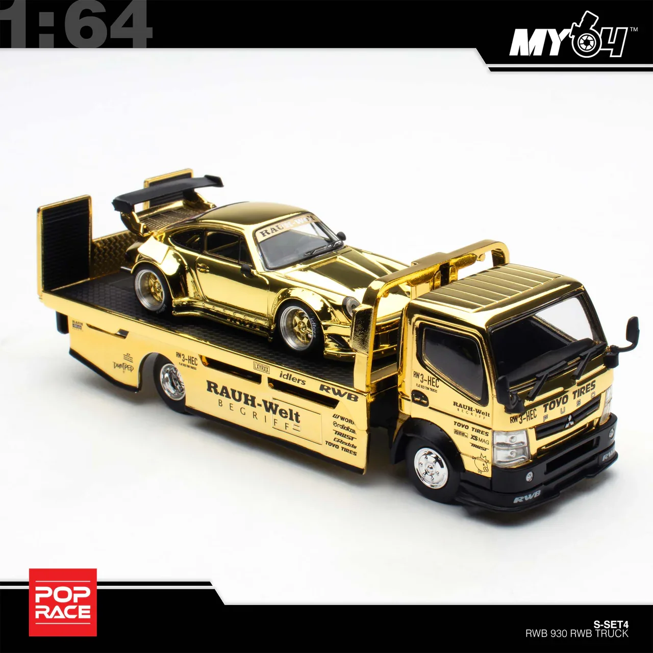 (In-Stock) RWB 930 GOLD CHROME TRUCK SET HEC 2026 Exclusive - Pop Race 1:64 - Image 3