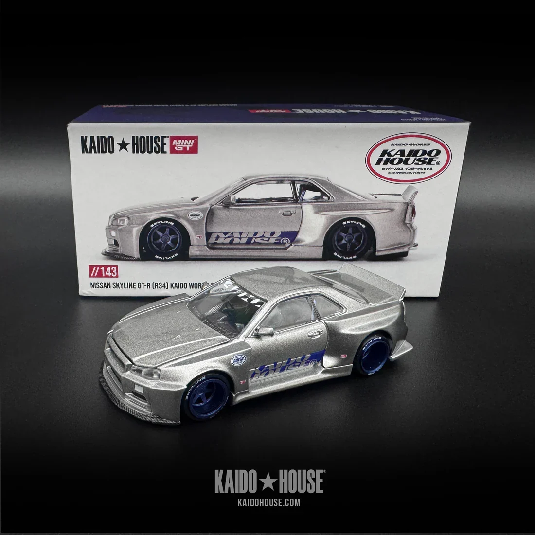 Nissan Skyline GT-R (R34) Kaido Works Shinjuku V1 - Kaido House x Mini GT 1:64