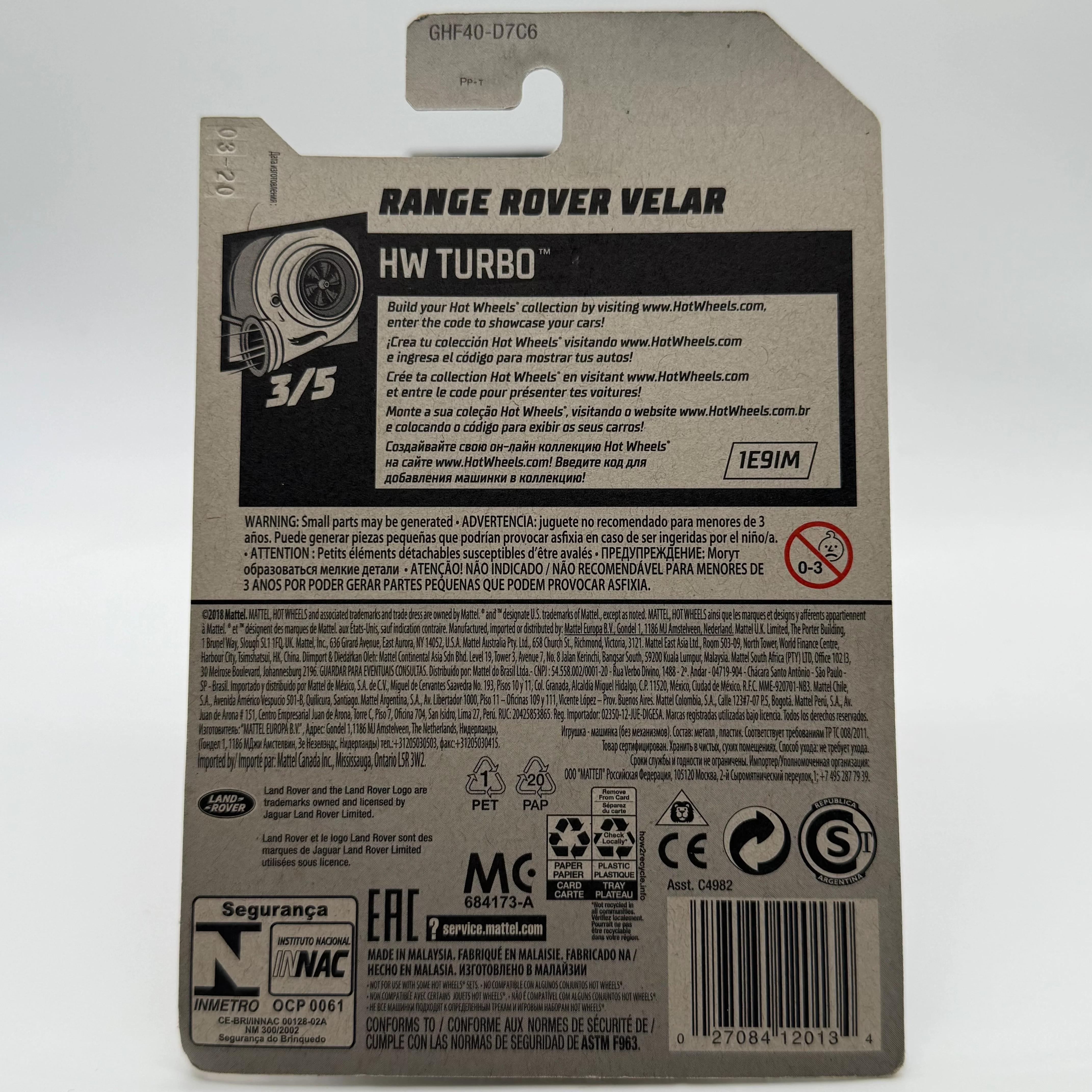 Range Rover Velar - HW Turbo 3/5 Hotwheels Mainline 119/250 - Image 2