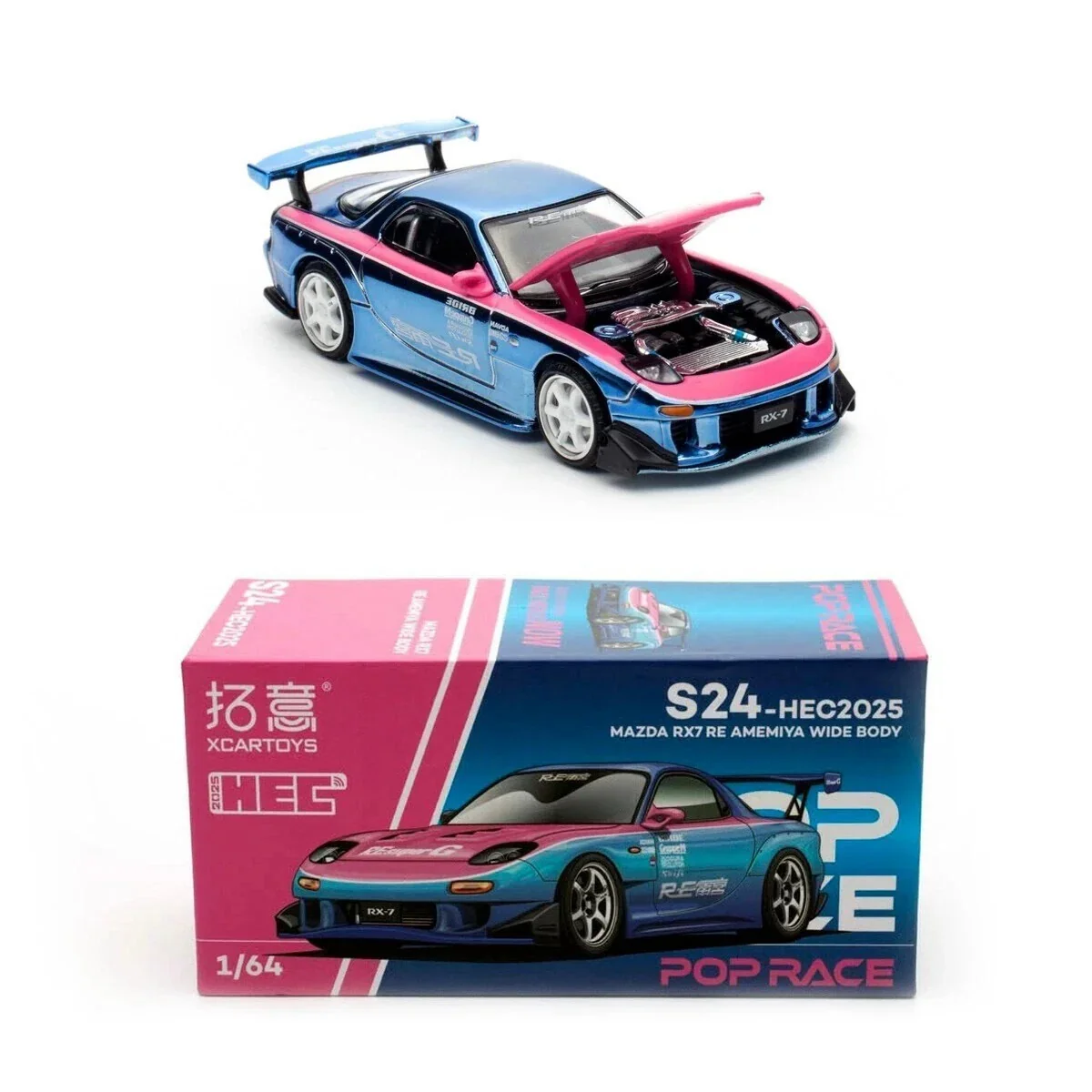 RE-Amemiya Mazda RX-7 Blue Pink Chrome 2025 HEC Hobby Expo China - Pop Race 1:64 - Image 2