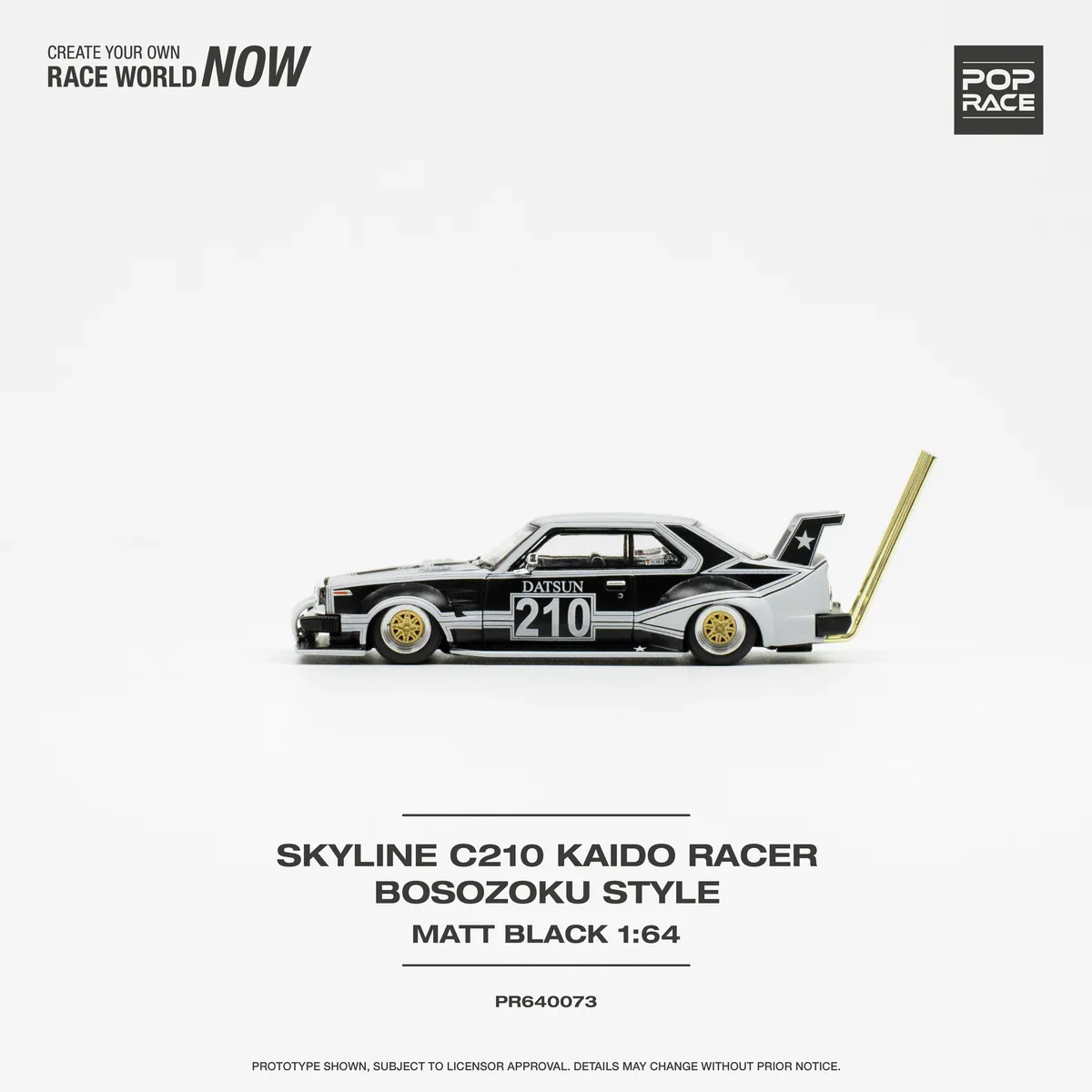 Skyline C210 Kaido Racer Bosozoku Style Matt Black Pop Race 1:64 Scale - Image 2