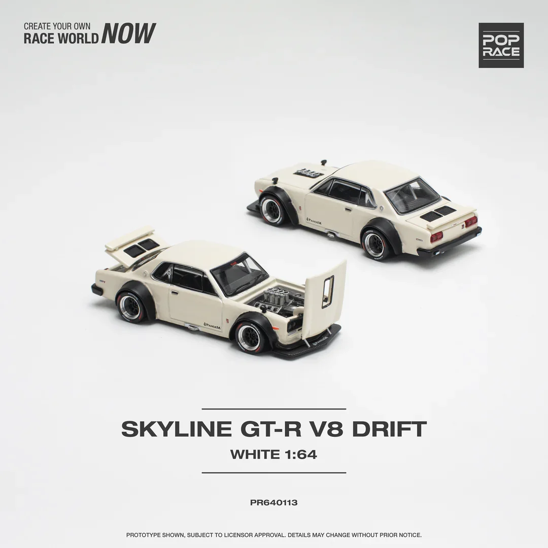 SKYLINE GT-R V8 DRIFT (HAKOSUKA) - WHITE PR640113 POPRACE 1:64