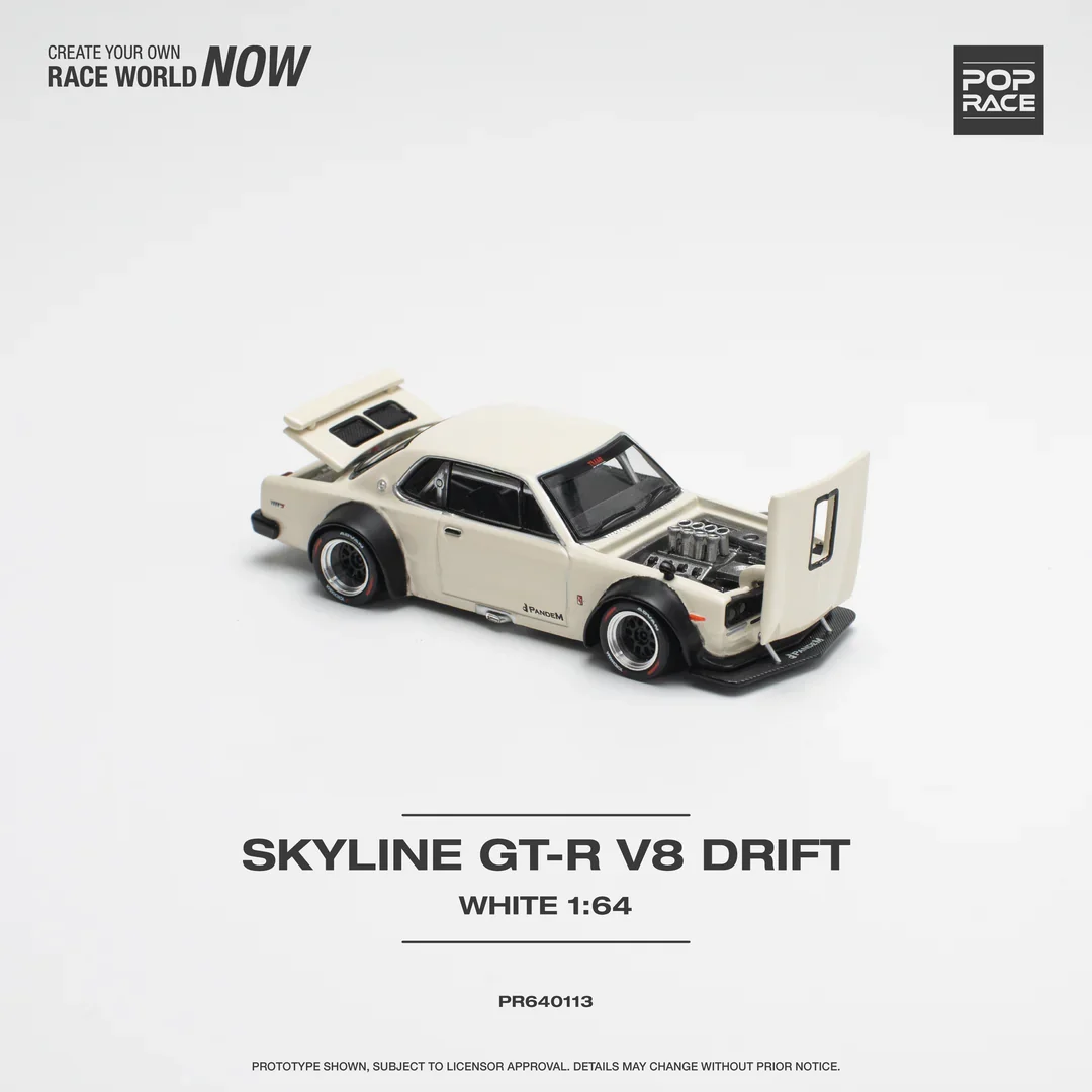 SKYLINE GT-R V8 DRIFT (HAKOSUKA) - WHITE PR640113 POPRACE 1:64 - Image 2