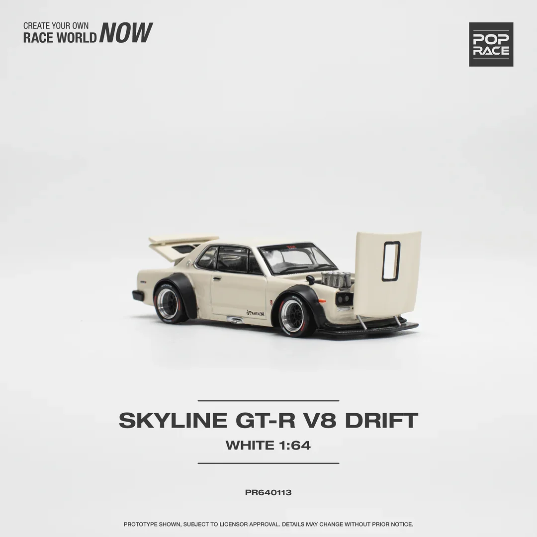 SKYLINE GT-R V8 DRIFT (HAKOSUKA) - WHITE PR640113 POPRACE 1:64 - Image 3