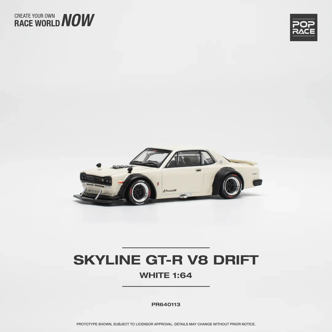 SKYLINE GT-R V8 DRIFT (HAKOSUKA) - WHITE PR640113 POPRACE 1:64 - Image 7