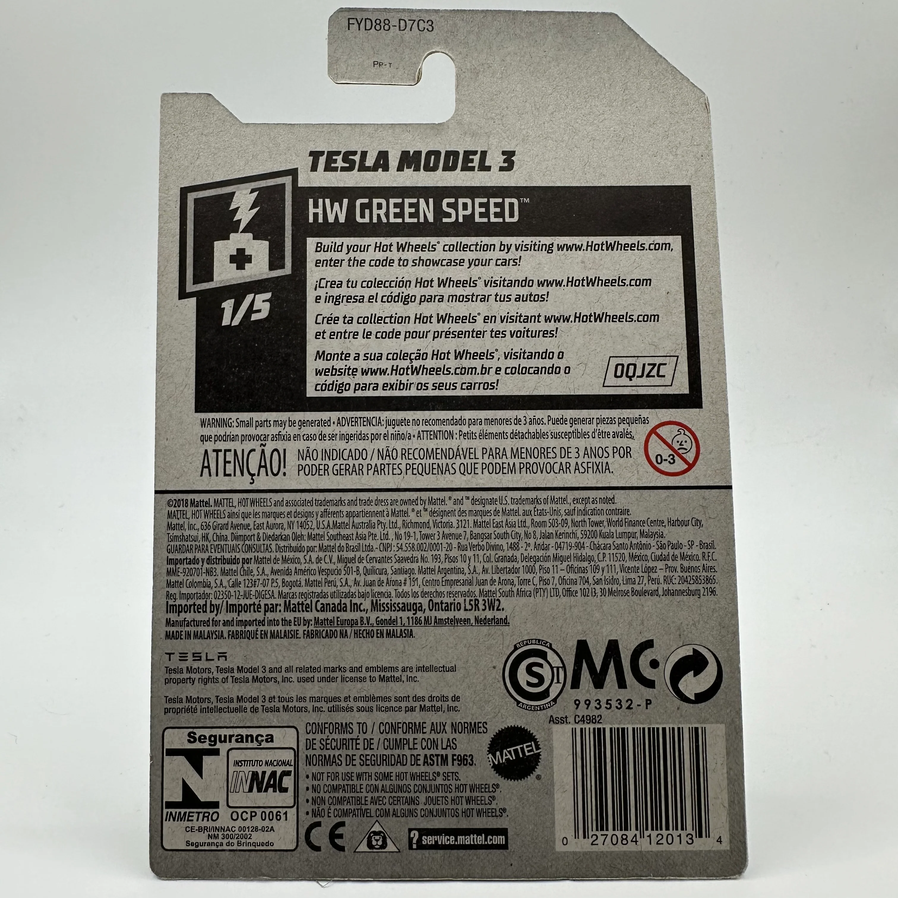 Tesla Model 3 HW Green Speed 1/5 Hotwheels Mainline 174/250 - Image 2