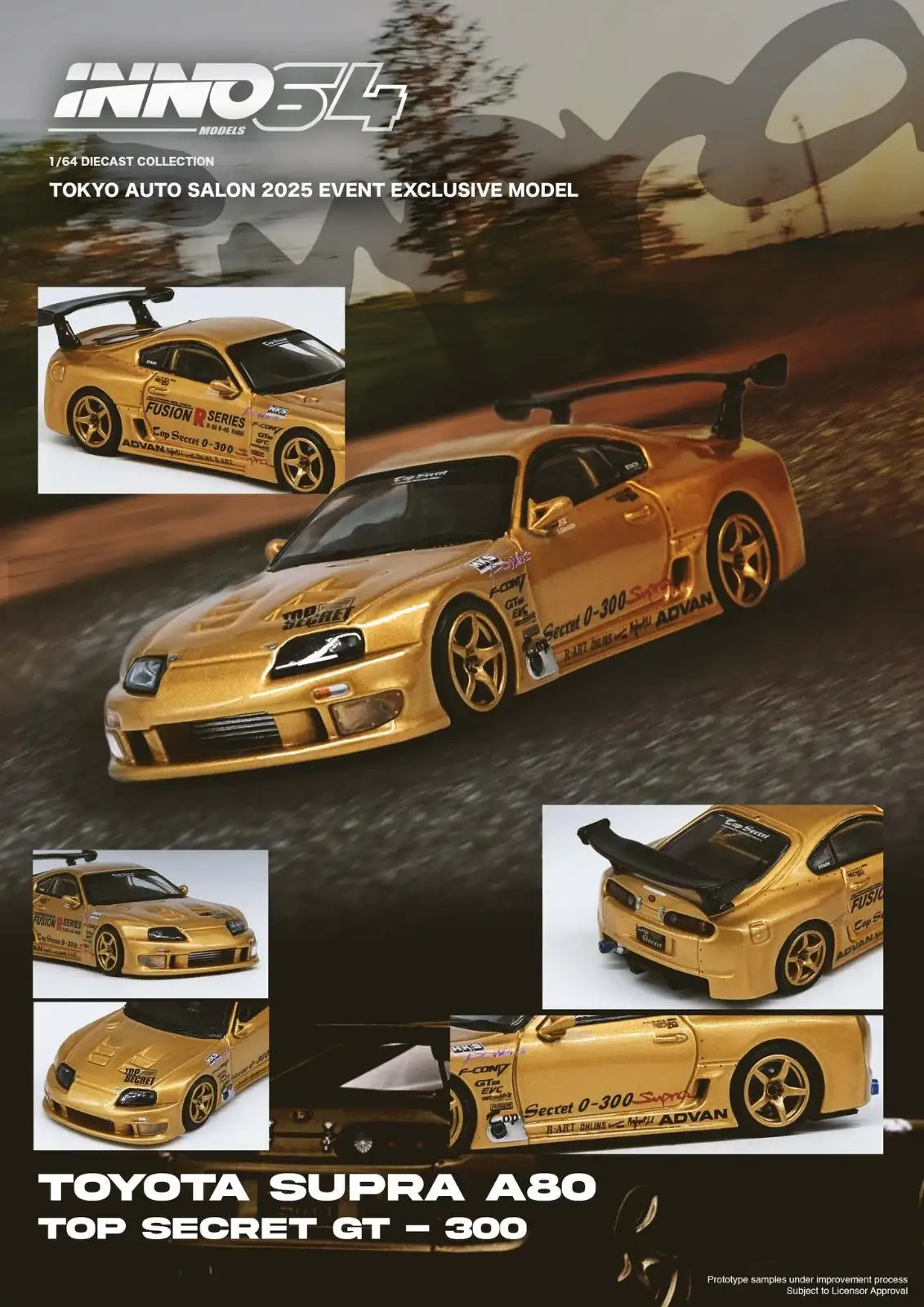 Top Secret GT300 Toyota Supra A80 Gold *EXCLUSIVE* TAS 2025 - Inno64 1:64 - Image 2