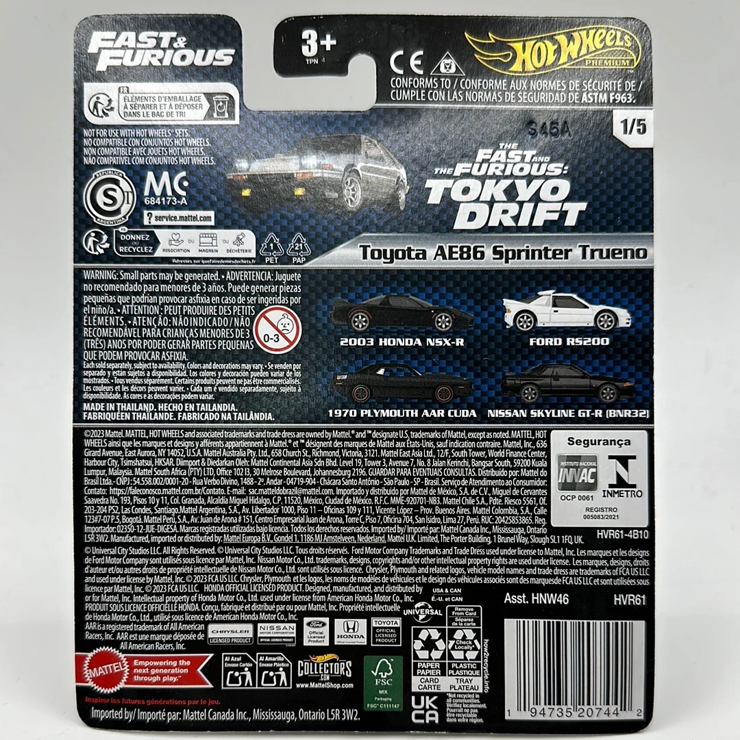 Toyota AE86 Sprinter Trueno Fast & Furious Tokyo Drift 1/5 Hotwheels Premium 1:64 - Image 2