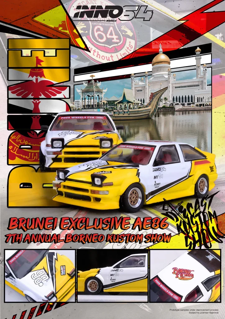 TOYOTA SPRINTER TRUENO AE86 COROLLA BRUNEI DIECAST KUSTOM SHOW INNO64 1:64