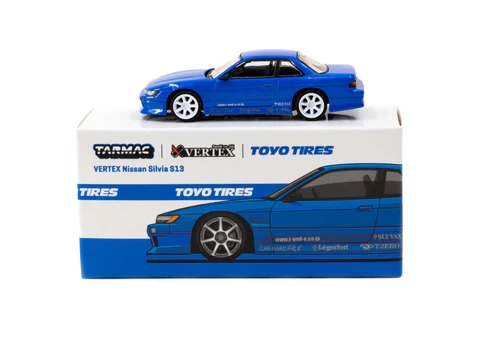 VERTEX Nissan Silvia S13 Blue Metallic TOYO TIRES - GLOBAL64 Tarmac Works 1/64 - Image 3