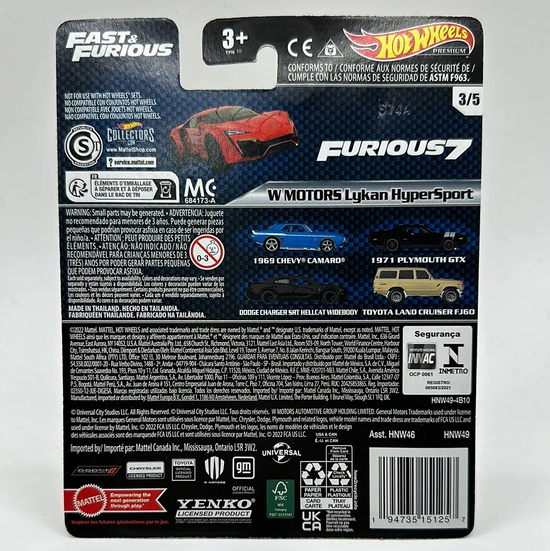 W Motors Lykan Hypersport Fast & Furious 3/5 Hotwheels Premium 1:64 - Image 2